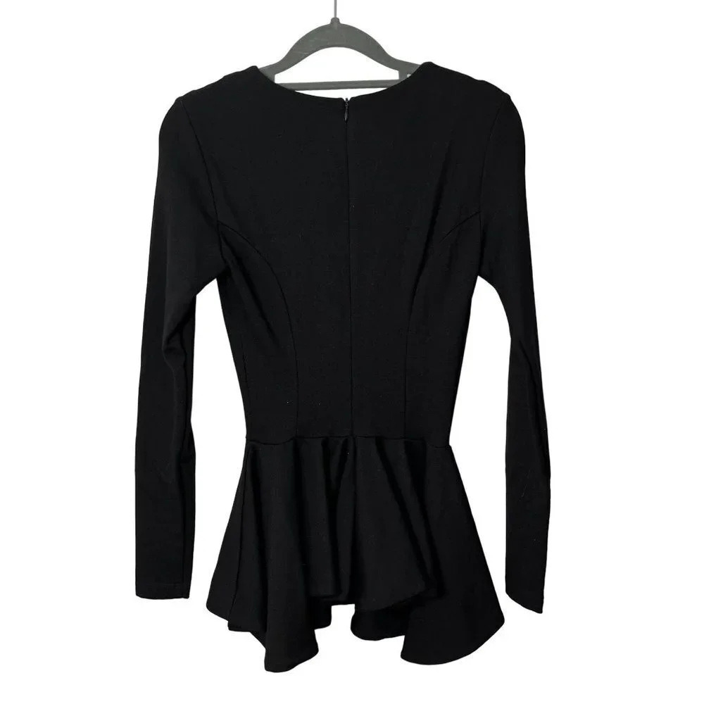 Torn By Ronny Kobo Judy Peplum Long Sleeve Blouse Black Size‎ Small